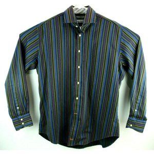 Thomas Dean Shirt  Mens Size L Striped Contrast cuff Button Up Sport Soft $110